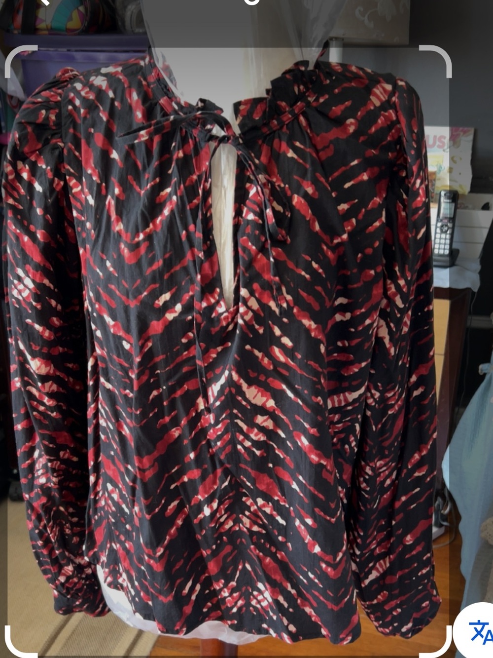Walter Baker Black Top with Red and Cream Abstract Print size xl